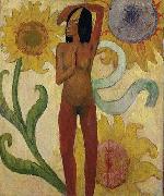 Paul Gauguin Caribbean Woman, or Female Nude with Sunflowers oil painting on canvas
